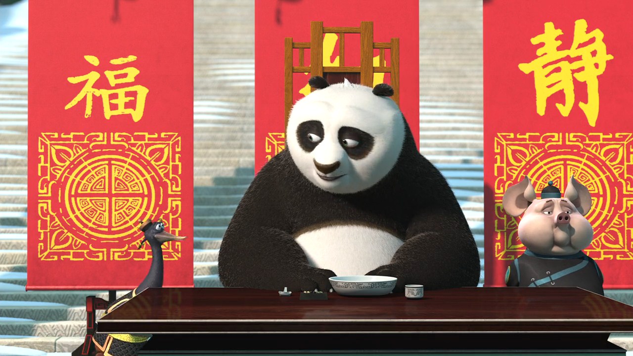 دن فوگلر در صحنه فیلم سینمایی Kung Fu Panda Holiday به همراه جک بلک