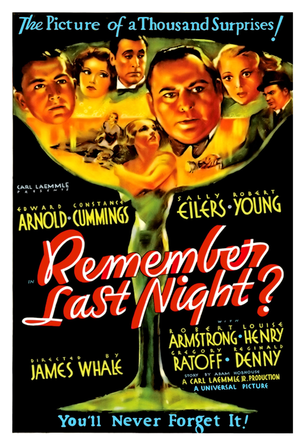 Reginald Denny در صحنه فیلم سینمایی Remember Last Night? به همراه George Meeker، Robert Armstrong، Louise Henry، Gregory Ratoff، Constance Cummings، Edward Arnold، Sally Eilers و Robert Young