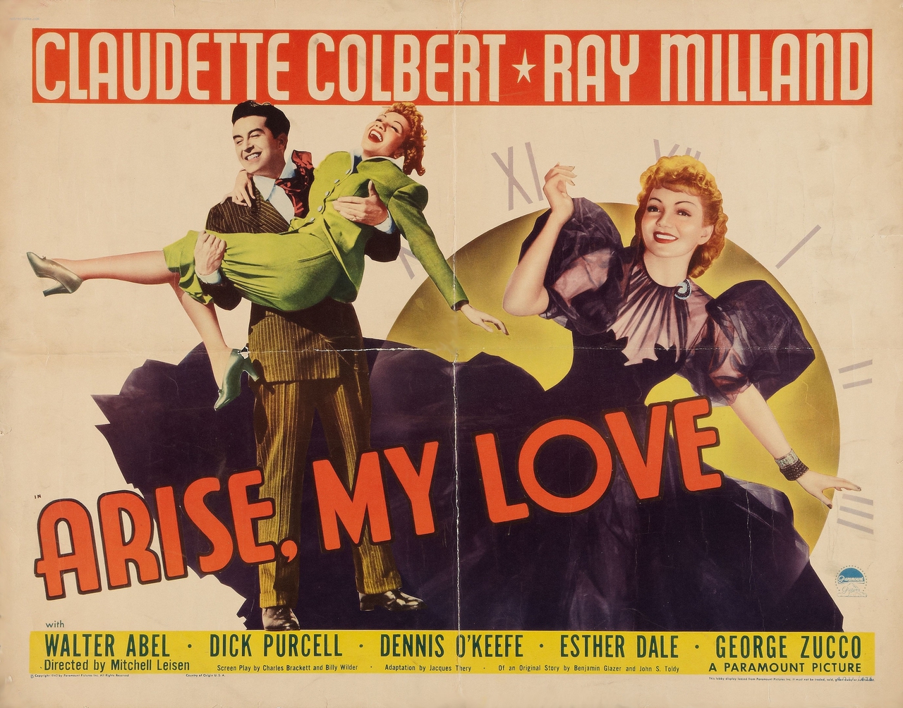 Claudette Colbert در صحنه فیلم سینمایی Arise, My Love به همراه ری میلند