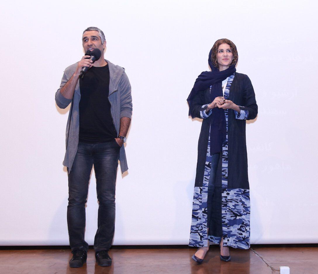 پژمان جمشیدی در اکران افتتاحیه فیلم تلویزیونی لونه زنبور به همراه ویشکا آسایش