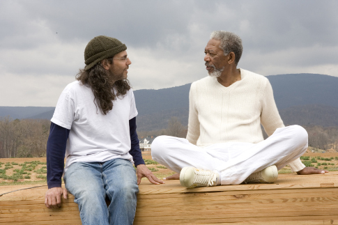 Tom Shadyac در صحنه فیلم سینمایی اوان قدرتمند به همراه مورگان فریمن
