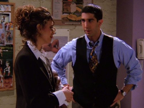 Jessica Hecht در صحنه سریال تلویزیونی دوستان به همراه David Schwimmer