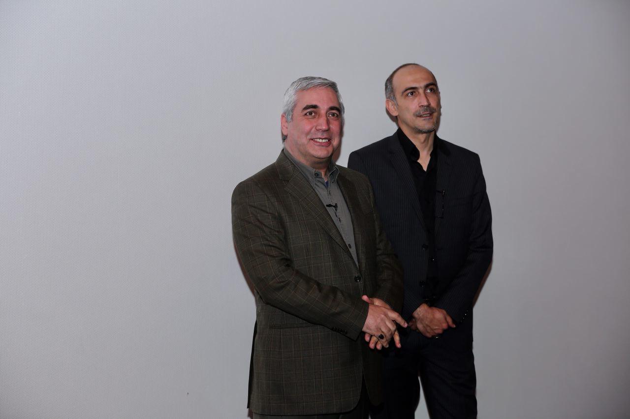 هادی حجازی‌فر در اکران افتتاحیه فیلم سینمایی به وقت شام به همراه ابراهیم حاتمی‌کیا