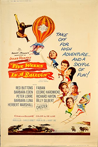 Billy Gilbert در صحنه فیلم سینمایی Five Weeks in a Balloon به همراه سدریک هاردویک، BarBara Luna، Reginald Owen، Richard Haydn، Peter Lorre، رد باتنز، Fabian، Herbert Marshall و Barbara Eden