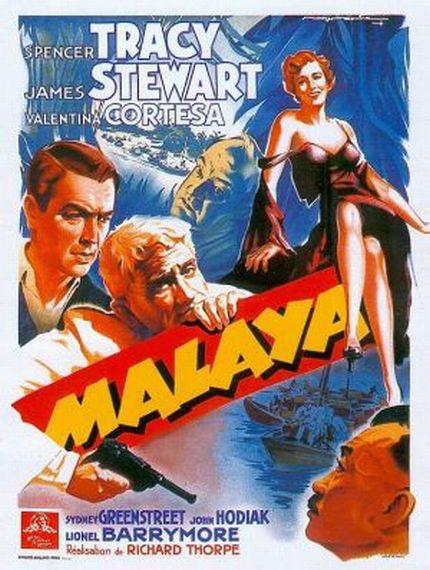 جیمزاستوارت در صحنه فیلم سینمایی Malaya به همراه Spencer Tracy و Valentina Cortese