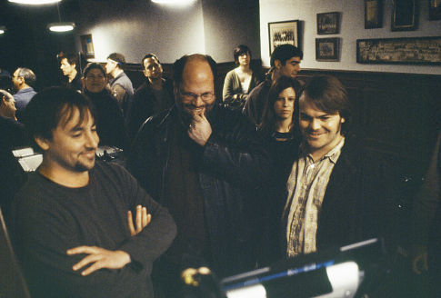 ریچارد لینکلیتر در صحنه فیلم سینمایی مدرسه راک به همراه جک بلک