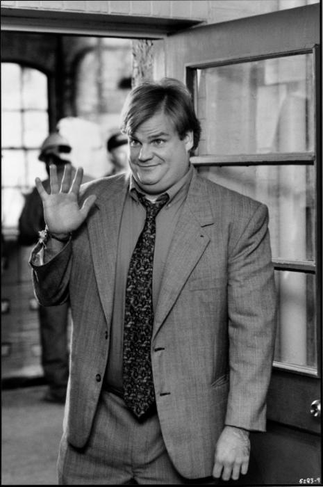 Chris Farley در صحنه فیلم سینمایی تامی کوچولو