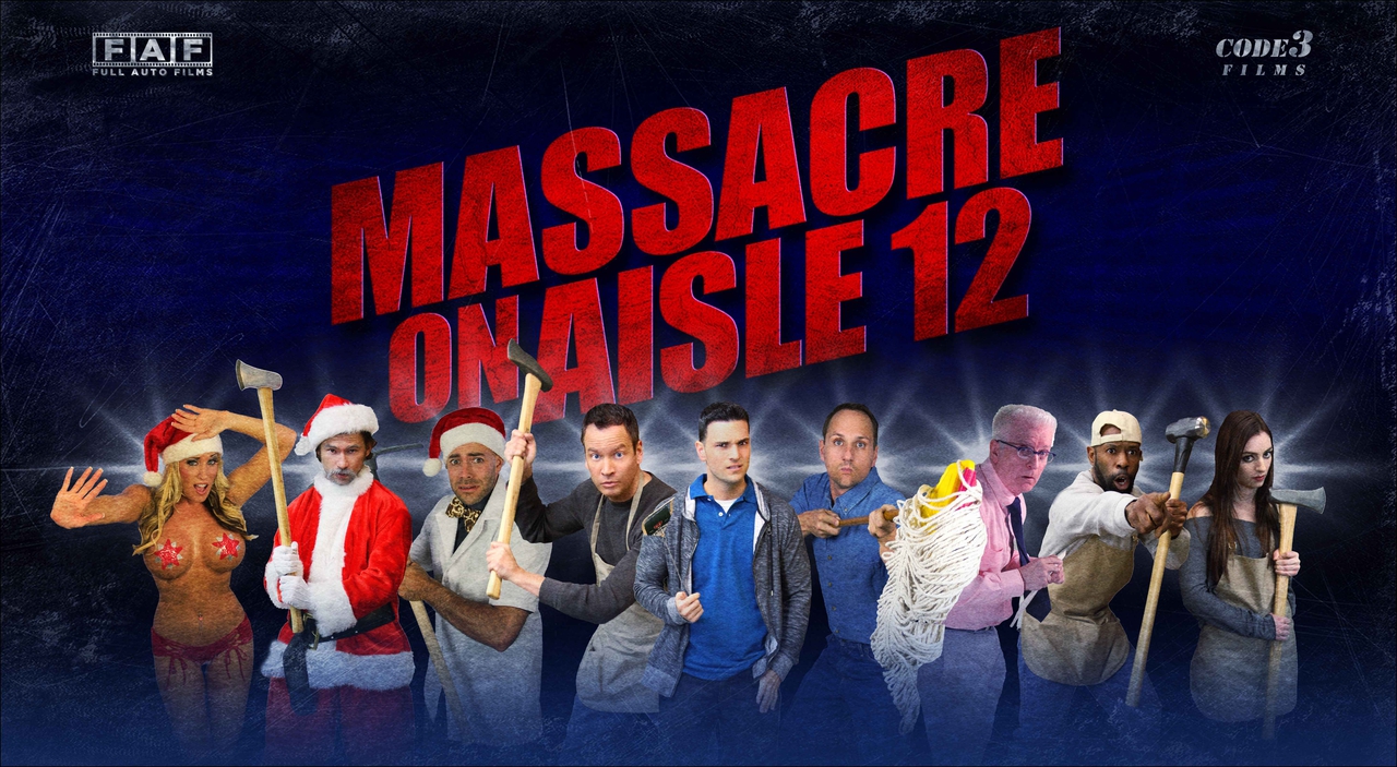 James Aikido Burgess در صحنه فیلم سینمایی Massacre on Aisle 12 به همراه Mike Capozzi، Chad Ridgely، Michael Buonomo، Melissa Saint-Amand، Amber Jean، William Mark McCullough، Doug Burch و Jim Klock