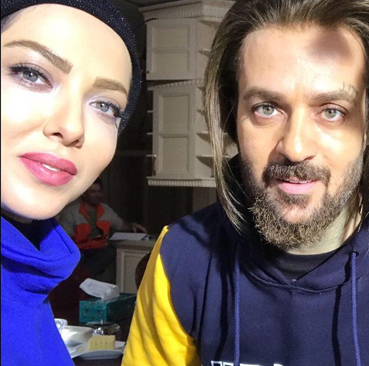 لیلا اوتادی در پشت صحنه فیلم سینمایی کاتیوشا به همراه احمد مهران‌فر
