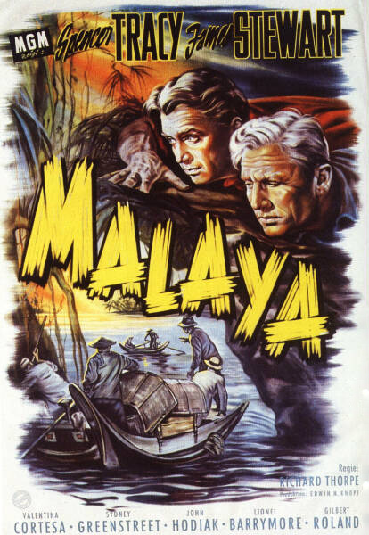 جیمزاستوارت در صحنه فیلم سینمایی Malaya به همراه Spencer Tracy