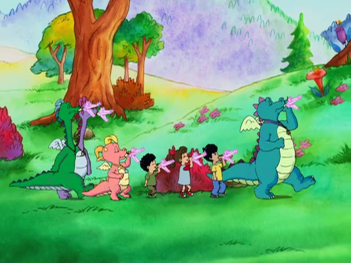 Ty Olsson در صحنه سریال تلویزیونی Dragon Tales به همراه Jason Michas، Andrea Libman، Chantal Strand، Kathleen Barr، Danny McKinnon، Aida Ortega و Eli Gabay