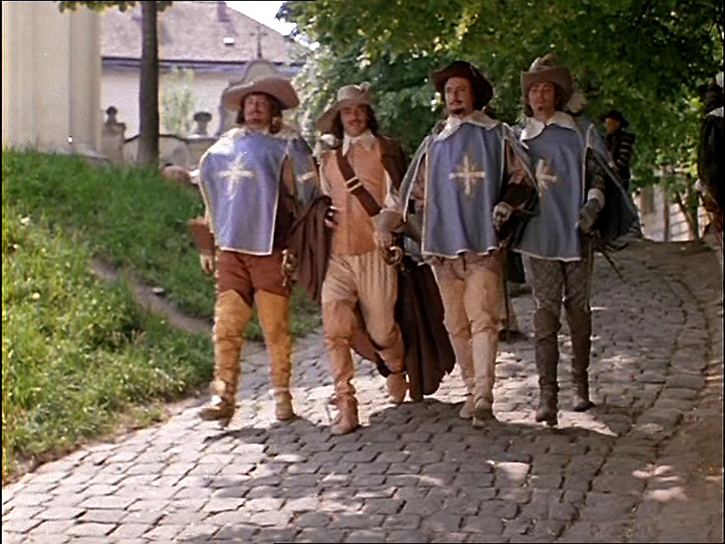 Valentin Smirnitskiy در صحنه سریال تلویزیونی D'artagnan and Three Musketeers به همراه Venyamin Smekhov، Mikhail Boyarskiy و Igor Starygin