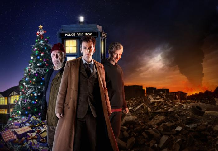 Bernard Cribbins در صحنه سریال تلویزیونی Doctor Who به همراه John Simm و دیوید تننت