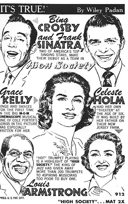 گریس کلی در صحنه فیلم سینمایی High Society به همراه Celeste Holm، Bing Crosby، Louis Armstrong و فرانک سیناترا