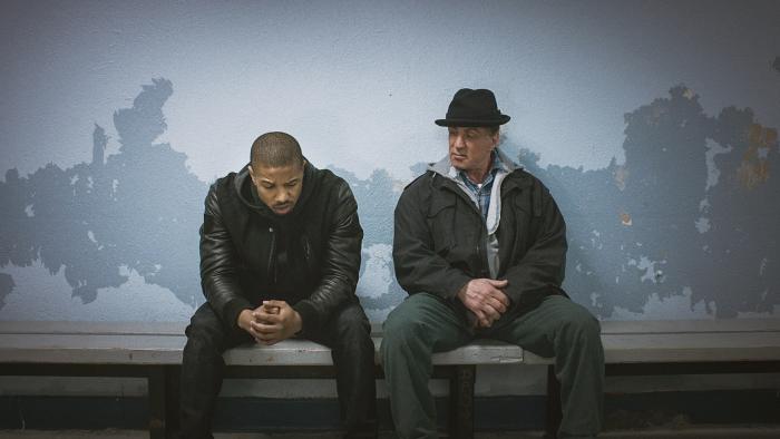 سیلوستر استالونه در صحنه فیلم سینمایی Creed به همراه Michael B. Jordan