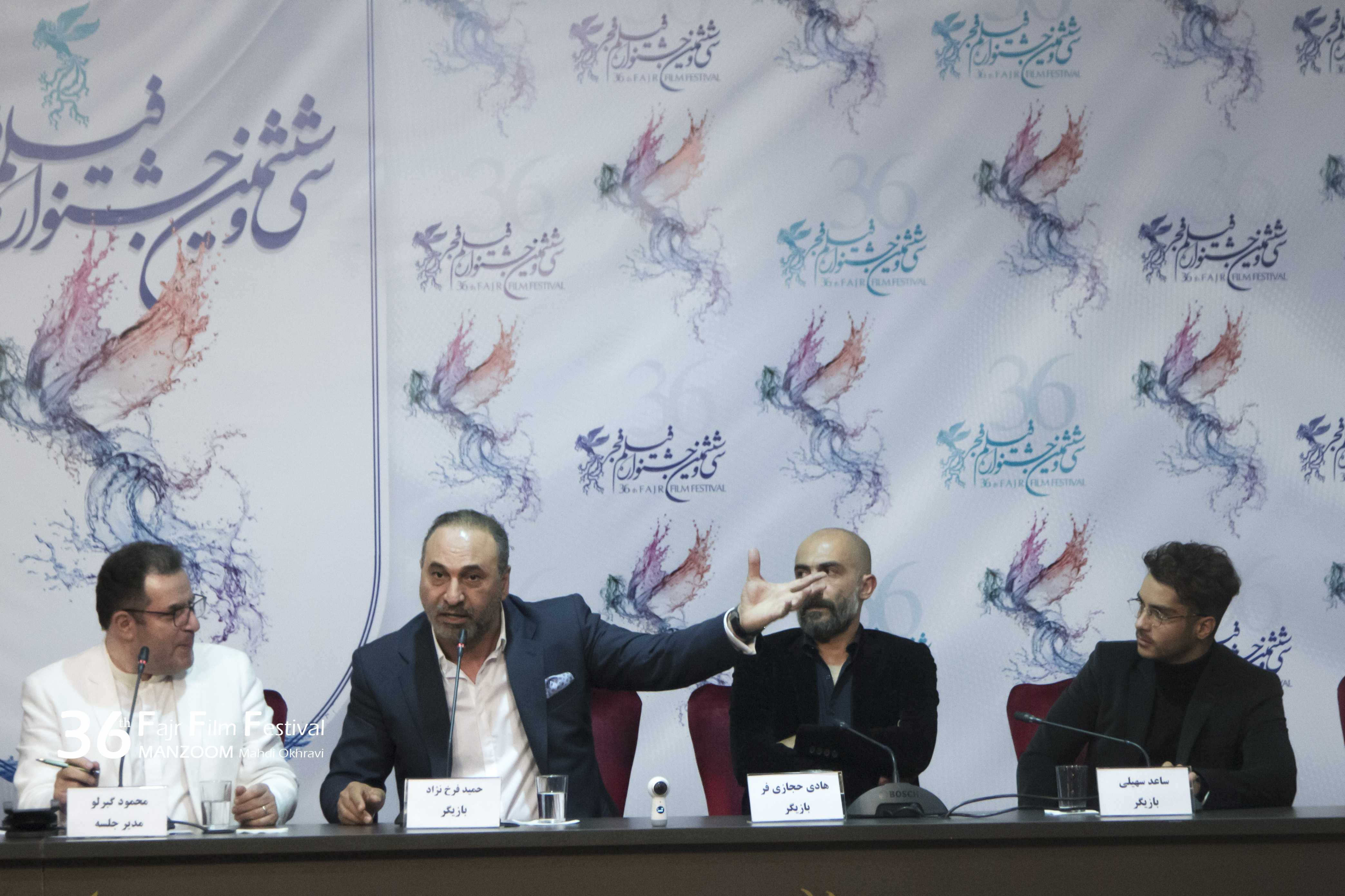 هادی حجازی‌فر در نشست خبری فیلم سینمایی لاتاری به همراه ساعد سهیلی و حمید فرخ‌نژاد