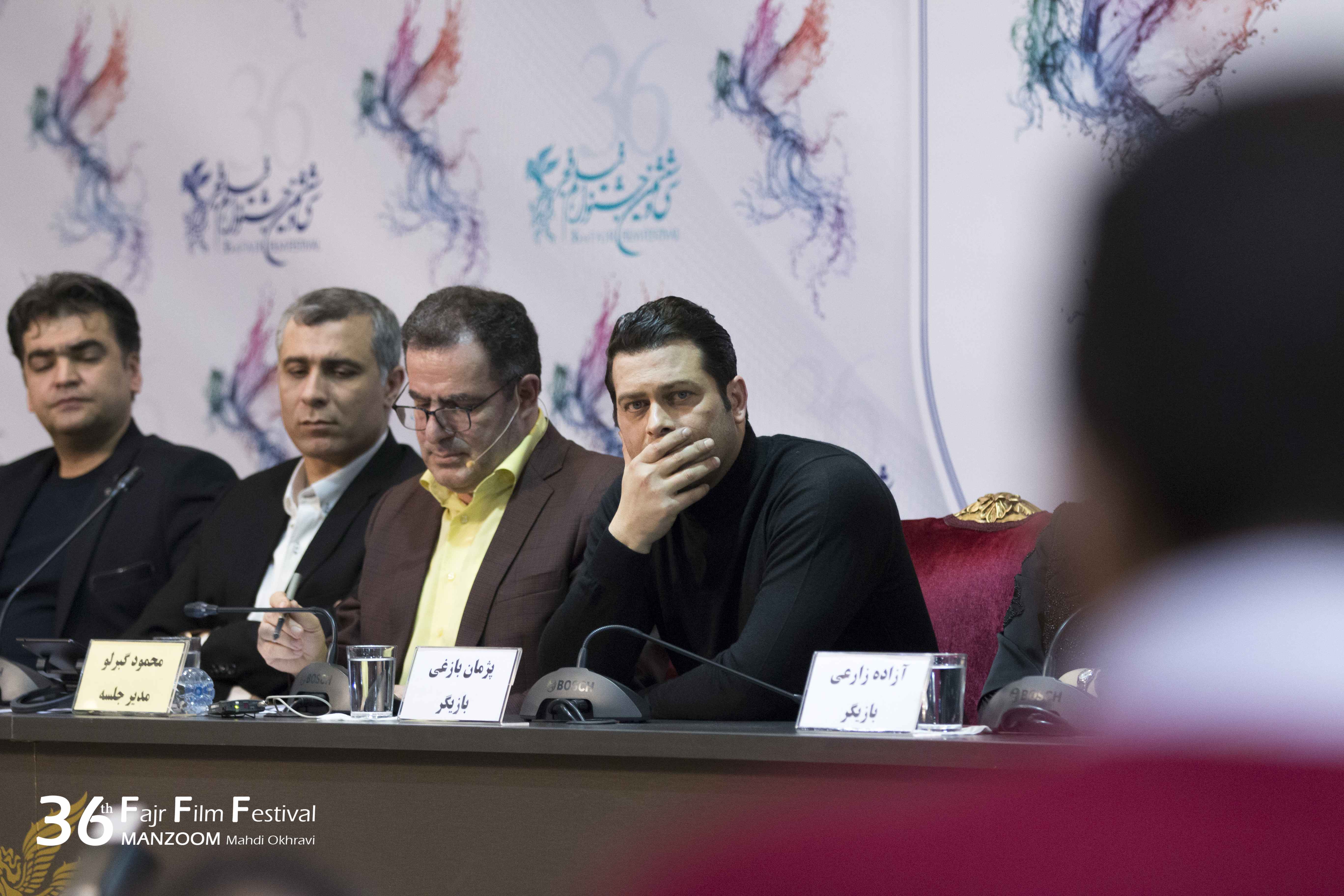 اصغر نعیمی در نشست خبری فیلم سینمایی هایلایت به همراه ساسان سالور، پژمان بازغی و محمود گبرلو