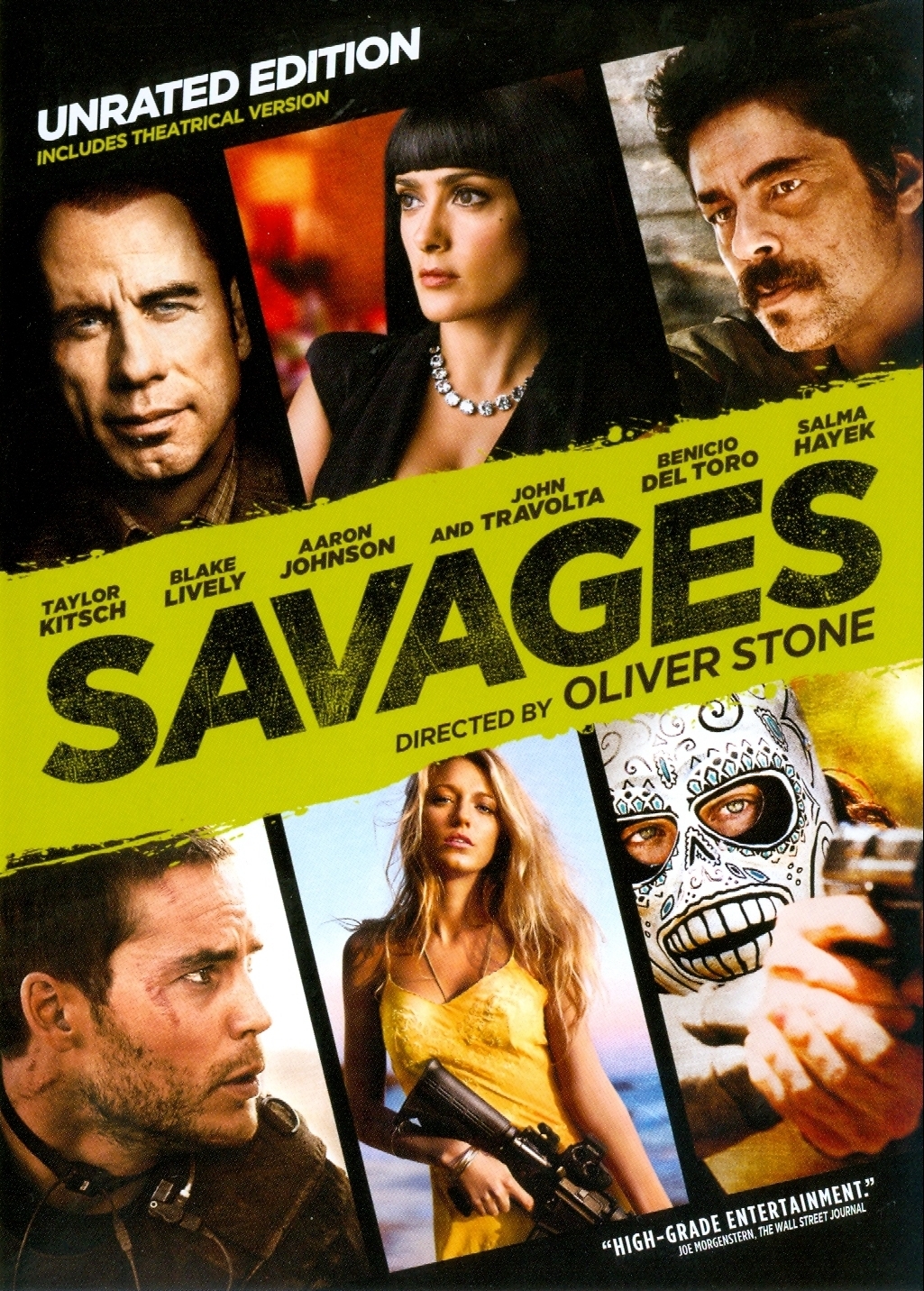 آرون تیلور جانسون در صحنه فیلم سینمایی Savages: The Interrogations به همراه بنیسیو دل تورو، Taylor Kitsch، بلیک لیولی، جان تراولتا و Salma Hayek