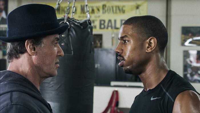 Michael B. Jordan در صحنه فیلم سینمایی Creed به همراه سیلوستر استالونه