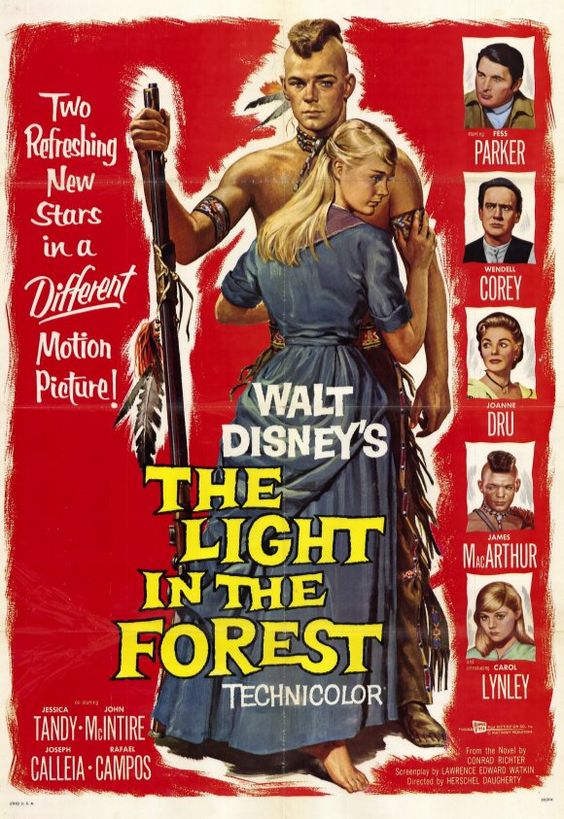 Wendell Corey در صحنه فیلم سینمایی The Light in the Forest به همراه Fess Parker، Carol Lynley، James MacArthur و جوآن درو