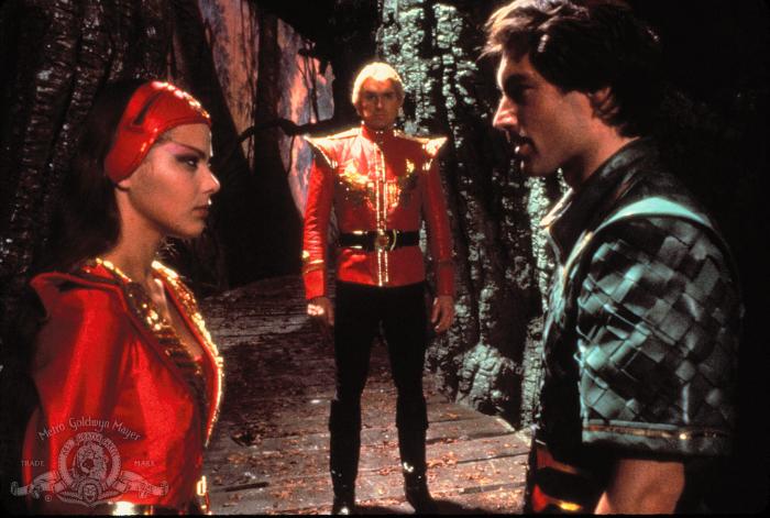 تیموتی دالتون در صحنه فیلم سینمایی Flash Gordon به همراه Ornella Muti و Sam J. Jones