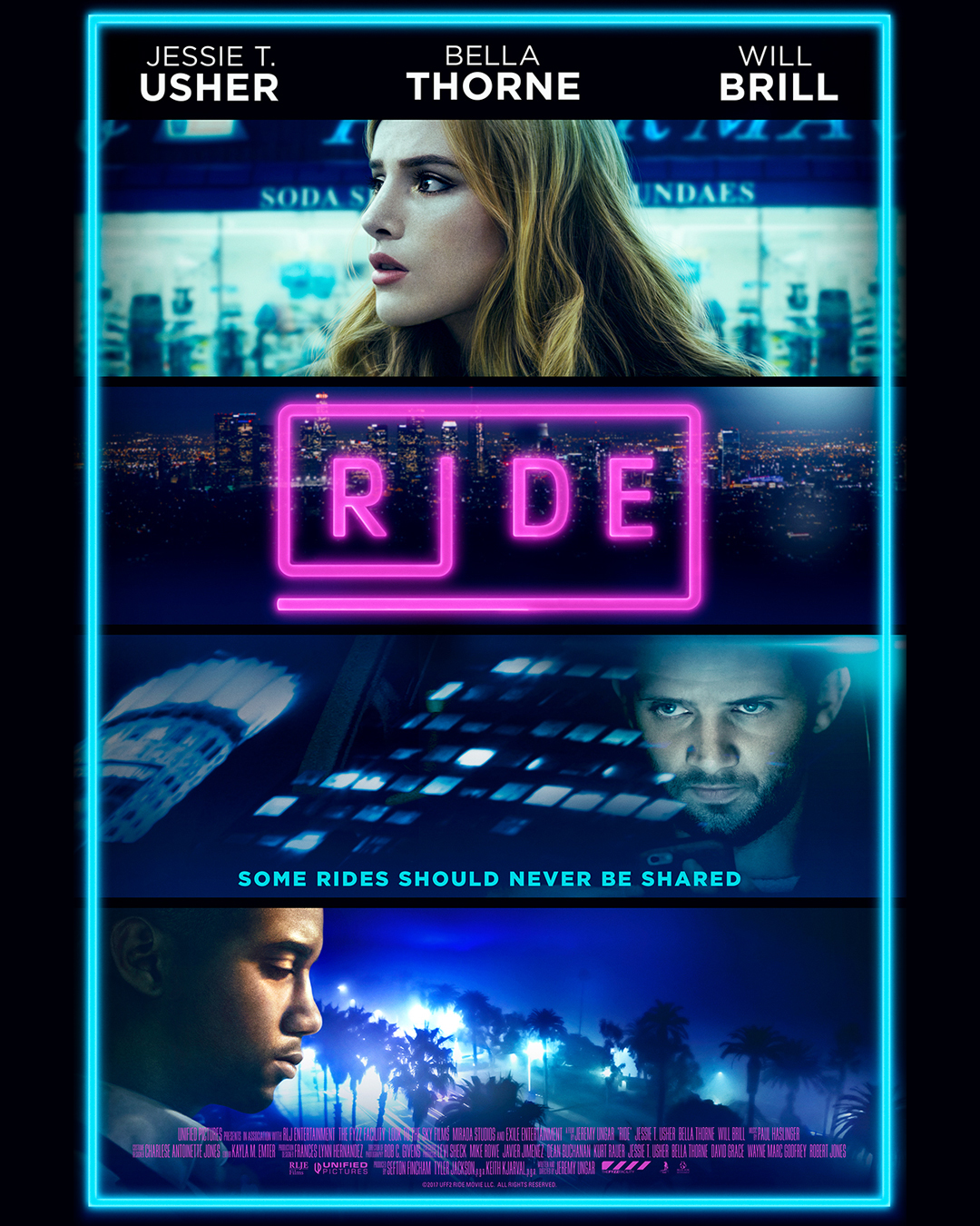 جسی آشر در صحنه فیلم سینمایی Ride به همراه بلا تورن و Will Brill