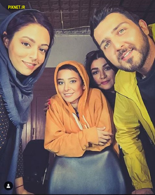 الناز حبیبی در پشت صحنه سریال تلویزیونی دل دار به همراه محمدرضا غفاری و سوگل خلیق