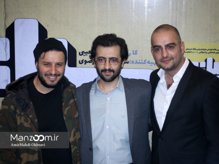 حامد کمیلی در اکران افتتاحیه فیلم سینمایی سیانور به همراه جواد عزتی و بهروز شعیبی