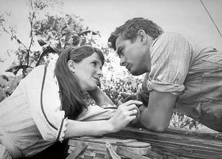 Julie Harris در صحنه فیلم سینمایی East of Eden به همراه James Dean