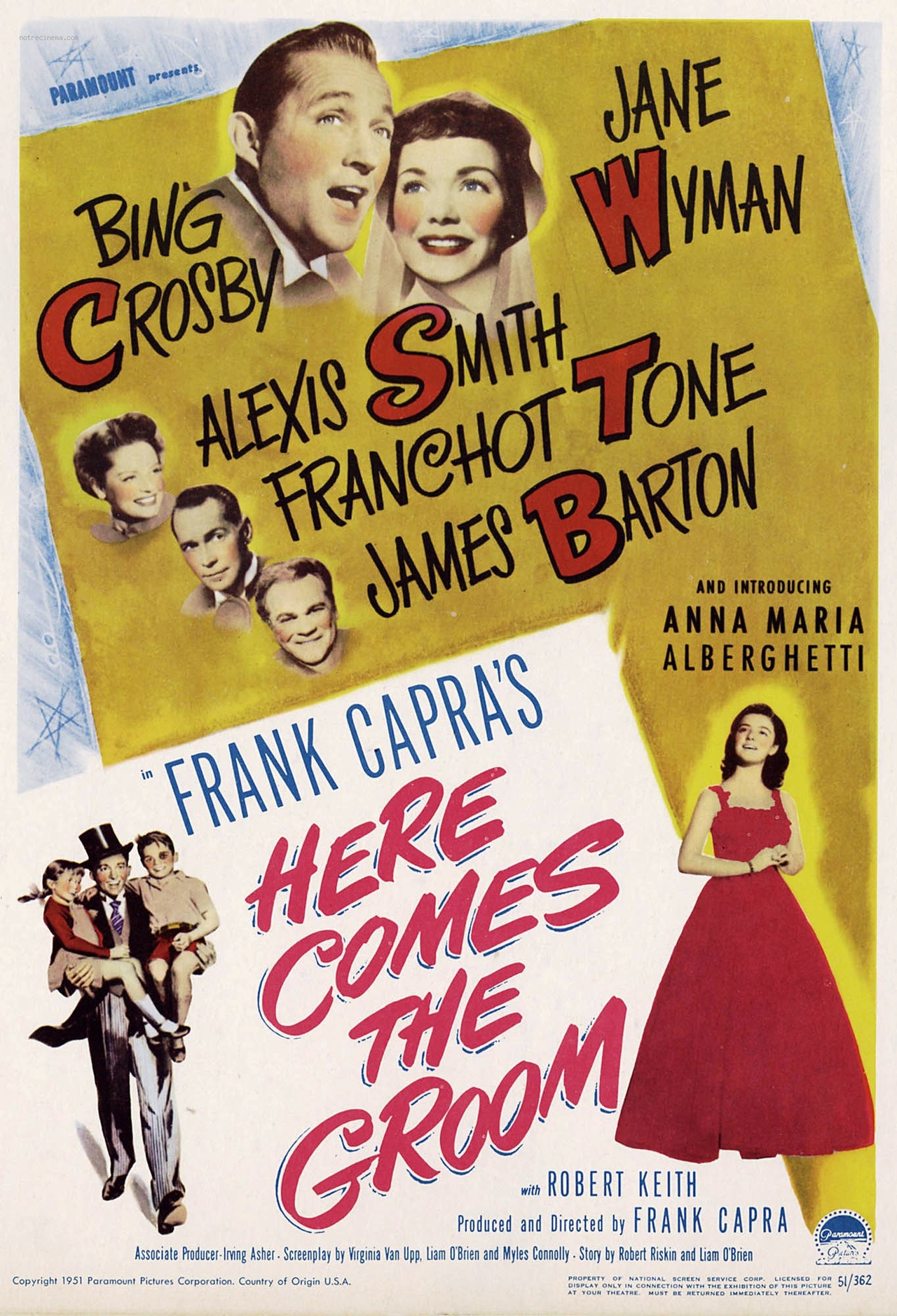  فیلم سینمایی Here Comes the Groom با حضور Franchot Tone، Beverly Washburn، جین وایمن، Anna Maria Alberghetti، Alexis Smith، James Barton، Bing Crosby و Jacques Gencel
