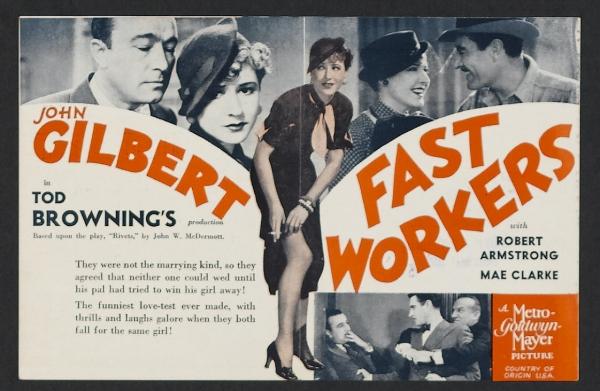 Mae Clarke در صحنه فیلم سینمایی Fast Workers به همراه Robert Armstrong و John Gilbert