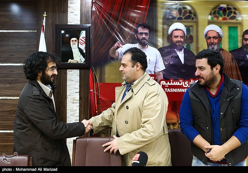 هومن برق‌نورد در نشست خبری سریال تلویزیونی پرده‌نشین به همراه محسن کیایی و بهروز شعیبی