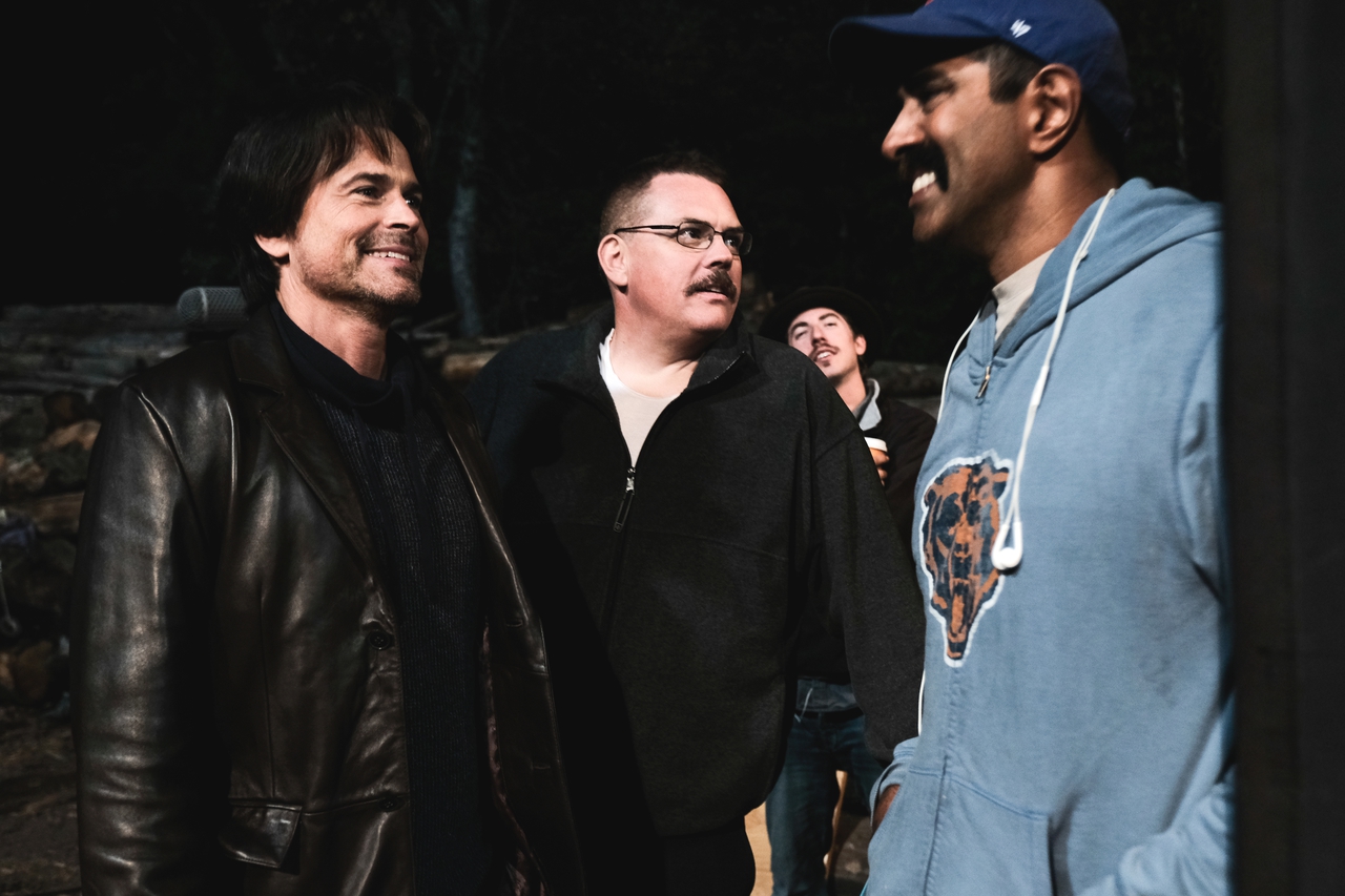 Jay Chandrasekhar در صحنه فیلم سینمایی Super Troopers 2 به همراه Kevin Heffernan و Rob Lowe