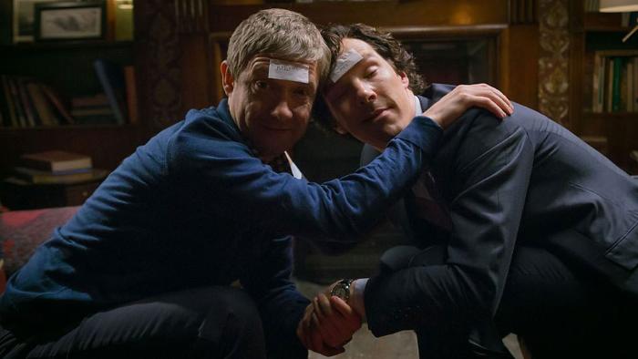 مارتین فریمن در صحنه فیلم سینمایی شرلوک به همراه بندیکت کامبربچ