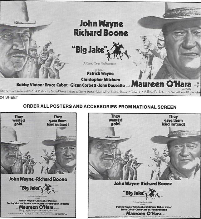 Richard Boone در صحنه فیلم سینمایی Big Jake به همراه Glenn Corbett، John Wayne و Patrick Wayne