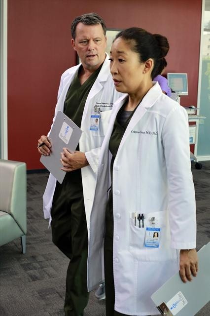 Steven Culp در صحنه سریال تلویزیونی آناتومی گری به همراه Sandra Oh