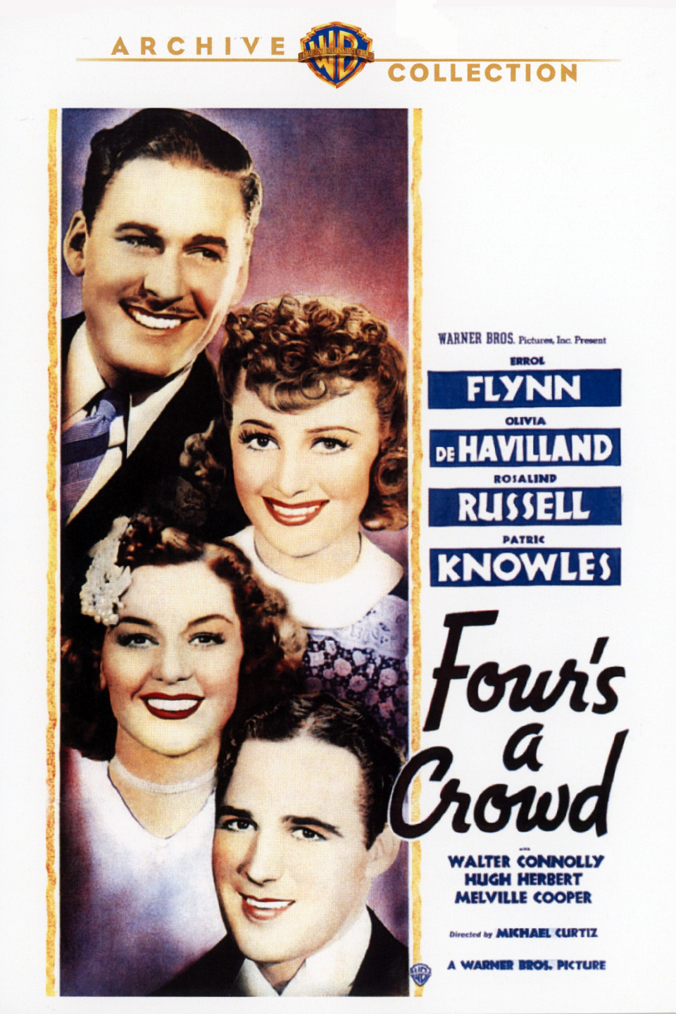 Olivia de Havilland در صحنه فیلم سینمایی Four's a Crowd به همراه Rosalind Russell، Errol Flynn و Patric Knowles