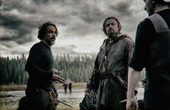 الخاندرو گونسالس اینیاریتو در صحنه فیلم سینمایی بازگشته به همراه Emmanuel Lubezki و لئوناردو ویلهام دی کاپریو
