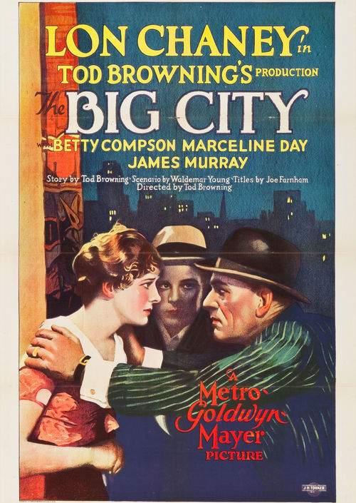 Marceline Day در صحنه فیلم سینمایی The Big City به همراه Lon Chaney و James Murray