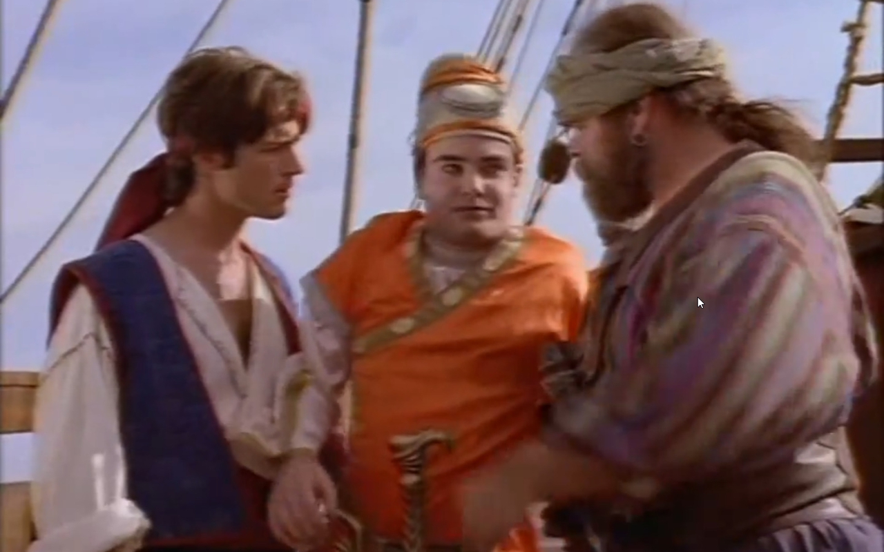 George Buza در صحنه سریال تلویزیونی The Adventures of Sinbad به همراه Zen Gesner