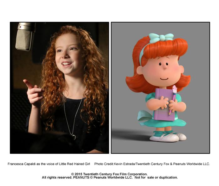 Francesca Capaldi در صحنه فیلم سینمایی Snoopy and Charlie Brown: The Peanuts Movie