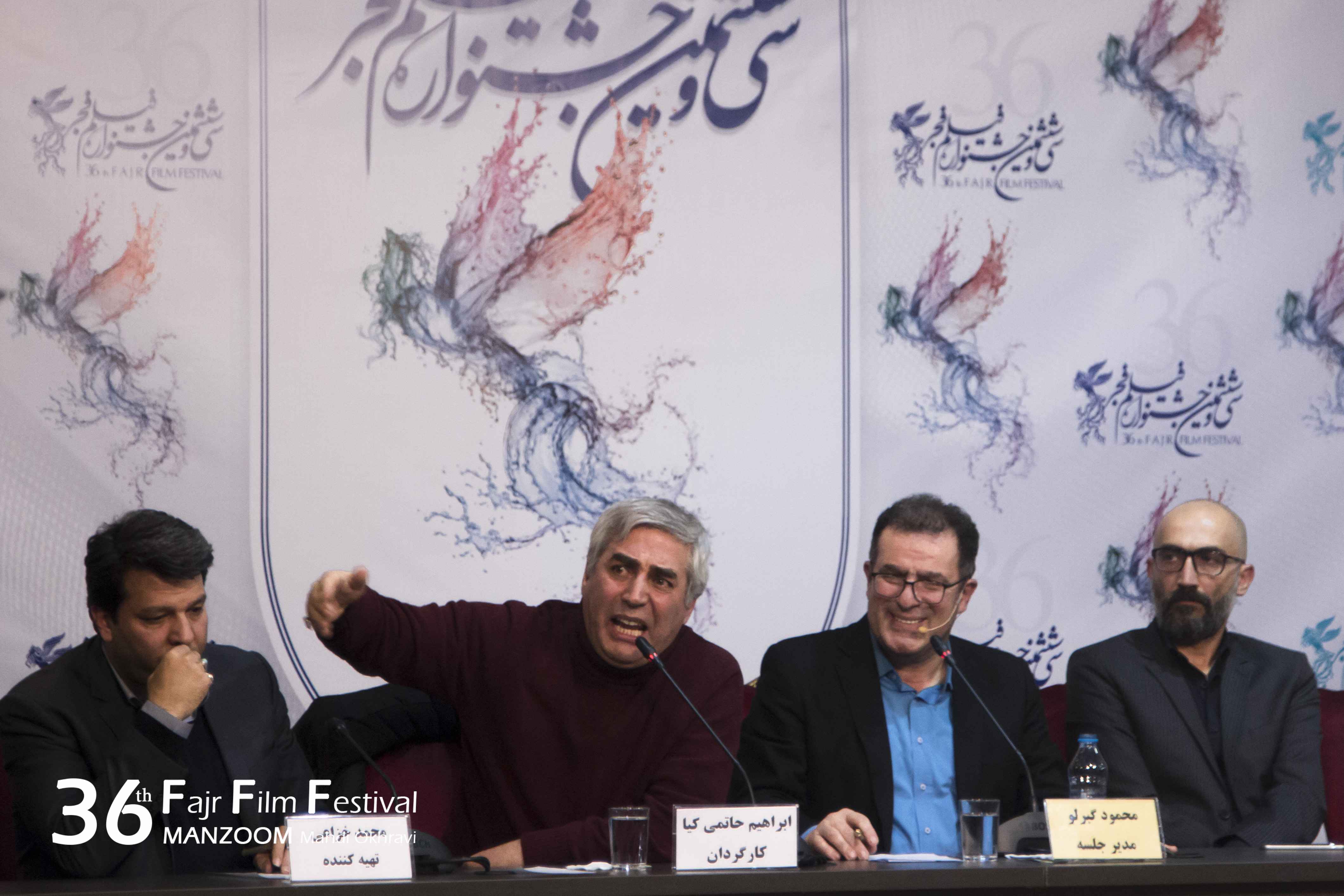 محمد خزاعی در نشست خبری فیلم سینمایی به وقت شام به همراه هادی حجازی‌فر و ابراهیم حاتمی‌کیا