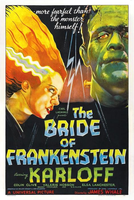 Elsa Lanchester در صحنه فیلم سینمایی The Bride of Frankenstein به همراه Boris Karloff