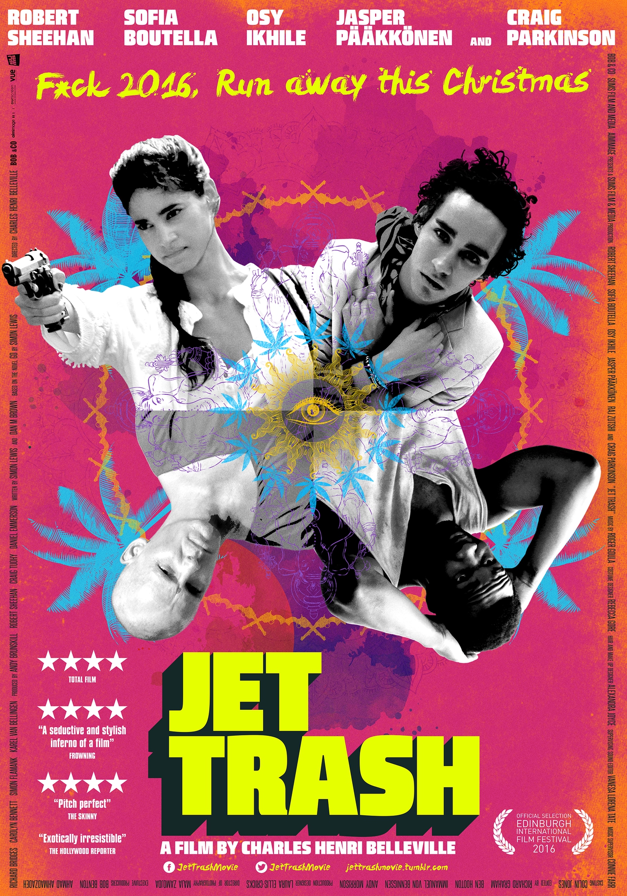 Robert Sheehan در صحنه فیلم سینمایی Jet Trash به همراه سوفیا بوتلا، Jasper Pääkkönen و Osy Ikhile
