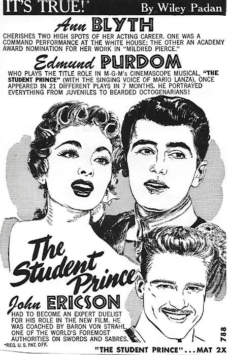 John Ericson در صحنه فیلم سینمایی The Student Prince به همراه Edmund Purdom و Ann Blyth