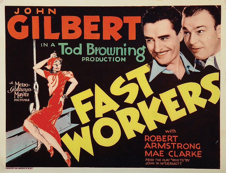 Mae Clarke در صحنه فیلم سینمایی Fast Workers به همراه Robert Armstrong و John Gilbert