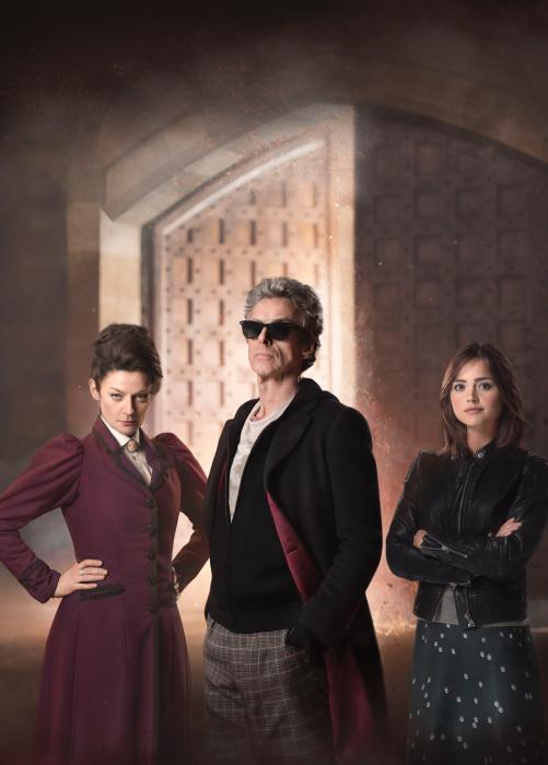 Michelle Gomez در صحنه سریال تلویزیونی Doctor Who به همراه جینا کولمن و Peter Capaldi