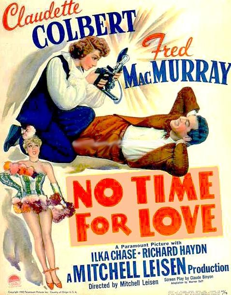 Claudette Colbert در صحنه فیلم سینمایی No Time for Love به همراه فرد مک  موری