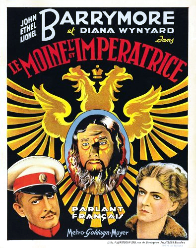 John Barrymore در صحنه فیلم سینمایی Rasputin the Mad Monk به همراه Lionel Barrymore و Ethel Barrymore