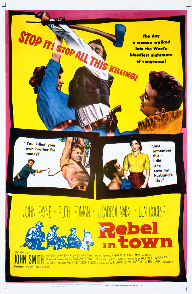 Ruth Roman در صحنه فیلم سینمایی Rebel in Town به همراه John Smith، Ben Cooper، جی. کارول نایش و John Payne